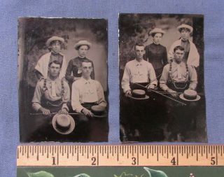2 Unusual Antique Tintype Group Photos With Carnival Canes
