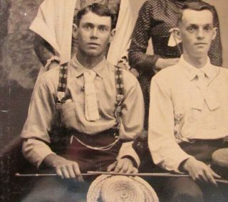 2 UNUSUAL ANTIQUE TINTYPE GROUP PHOTOS WITH CARNIVAL CANES 3