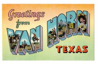 Greetings From Van Horn,  Tx Large Letter Linen Postcard