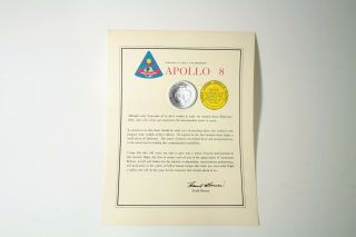 Apollo 8 Manned Flight Awareness Medallion Nasa Engineer Award Flown In Space Ln