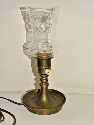 Vintage Heavy Brass Electric Candlestick Style Lamp With Glass Chimney