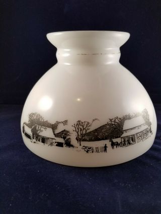 Vintage Currier And Ives Glass Lamp - Top Only.  No Visible Chips