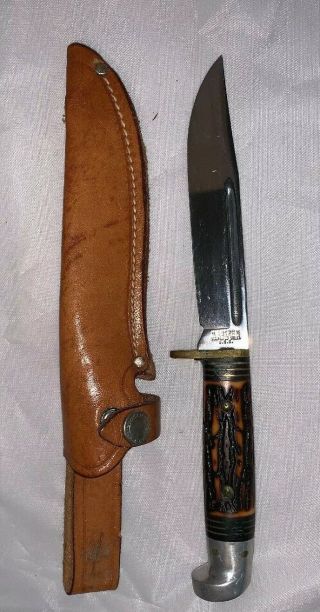 Vintage 1970s Western Usa Stag Fish/small Game Bowie Hunting Knife/sheath