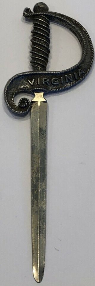 Vintage Metal Virginia Sword Letter Opener 6.  25 " Length 4 " Blade