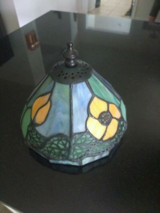 Vintage Stained Glass Lamp Leaded Tiffany Style Desk Bedroom Flower Pattern