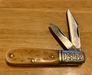 Schrade Usa 206,  Delrin Fancy Barlow Knife,  With Leather Case,  Vintage 1970’s