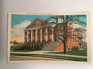 Vtg 1933 Postcard First Baptist Church,  Greer,  Sc
