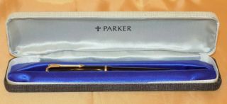 Vintage Parker Blue Case With Gold Colour Metal Trim Ballpoint Pen In Parker Box