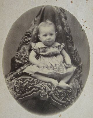 Antique Cw Era Cdv Photo Cute Baby On The Lap Of Hidden Mother Under A Tapestry