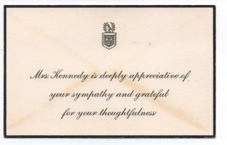1963 Sympathy Mourning Card From Mrs Jfk Kennedy