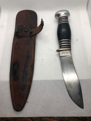 Vintage Remington Dupont Rh32 Fixed Blade Knife With Leather Sheath