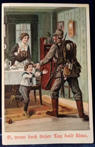 Vintage German Wwi Postcard Illustrated - 1915