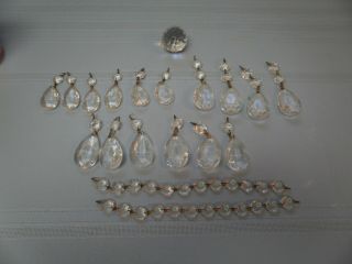 61 Vintage Cut Crystal Glass Chandelier Lamp Tear Drop Oval Prisms,  Strings,  Ball
