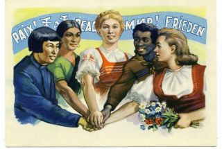 1955 Women Of The World China India Africa Ussr Friendship Russian Postcard