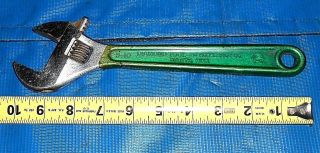 Vintage 10 " Diamalloy Diamond Tool & Horseshoe Co Green Handle Adjustable Wrench