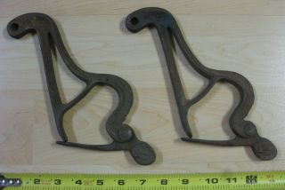 (2) Vintage Antique Cast Iron Extension Ladder Hook Brackets