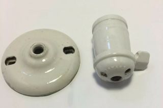 Vintage Porcelain Bryant Key Paddle Light Switch Socket & Ceiling Hanger Rosette
