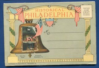 Philadelphia Pennsylvania Pa Liberty Bell Barry Statue Postcard Folder 2