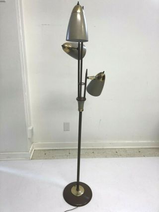 Mid Century Modern POLE FLOOR LAMP light metal retro cone vintage 60s beige mcm 8