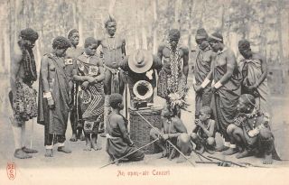Africa,  Group Of Native Men,  Women & Children Listen To A Phonograph C 1902