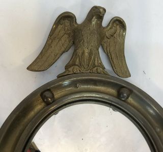 Pair Antique Federal Style Brass Eagle Wall Sconces Convex Bulls Eye Mirrors 8