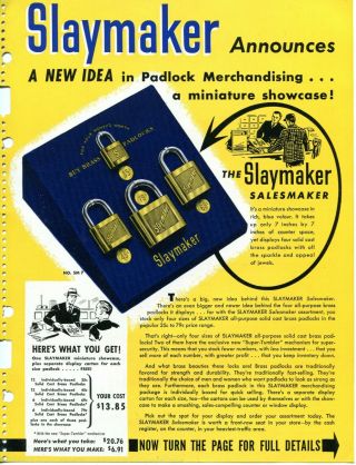 1950 Dealer Print Ad Of Slaymaker Lock Co Salesmaker Padlock Brass Beauties