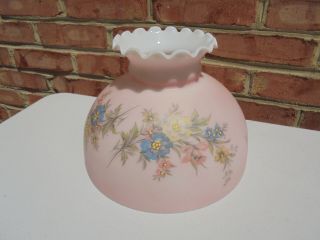 Antique Vintage Aladdin Pink & White Glass Lamp Shade W Flowers 9 3/4 "
