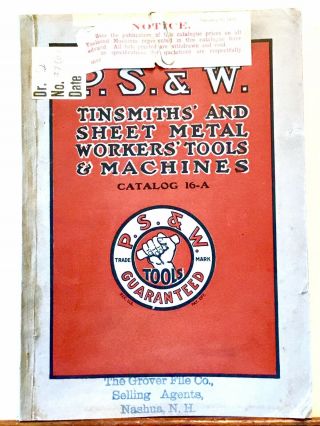 1916 P.  S.  & W.  Tinsmiths Sheet Metal Tools & Machines