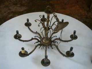 Vintage Made In Spain Hanging Brass Ceiling Chandelier Light Fixture 8 Arms