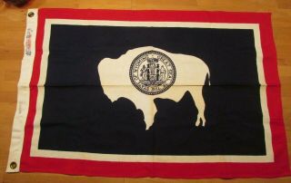 Vintage Wyoming State Flag 2 Ftx3 Ft 100 Cotton Detco Process Bull Dog Bunting