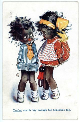 Comic - Girls W/ Racist Black Doll - Postcard Black Americana