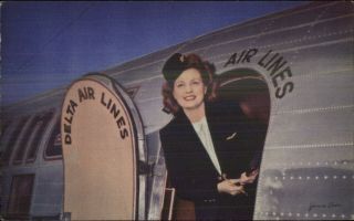 Delta Airlines Air Lines Stewardess Flight Attendant Vintage Postcard