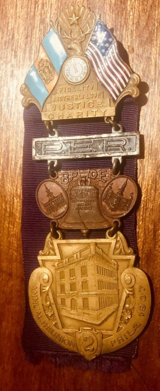 Antique 1907 Annual Reunion Philadelphia Bpoe Elks Badge Medal Liberty Bell