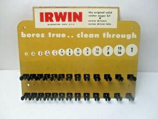Vintage Irwin Auger Bit Set Display Holder Baked Enamel