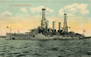 Ship Military Postcard: U.  S.  Battleship Virginia