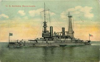 Ship Military Postcard: U.  S.  S.  Battleship Massachusetts