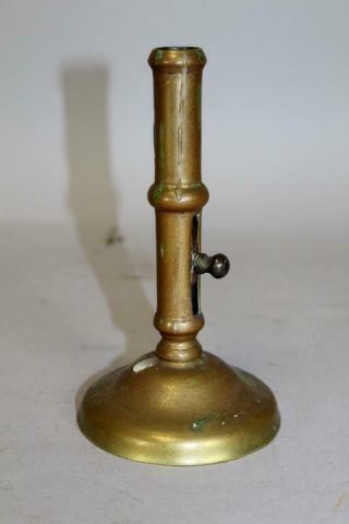 Rare Early 18th C Qa Brass Wedding Band Hogcraper Type Candlestick Old Surface