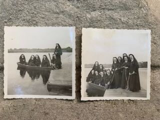 Vintage Photo Group Of Nuns In A Boat - Antique Nun Photograph