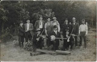 Real Photo Postcard Singers/musicians Group 2 Fiddle Players & A Banjo 1910
