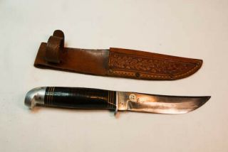Vintage Estate Usa Western Field Hunting Knife & Sheath