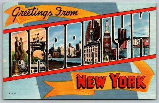 Brooklyn York Large Letter Linen Postcard Bridge Herbco Colourpicture 1950