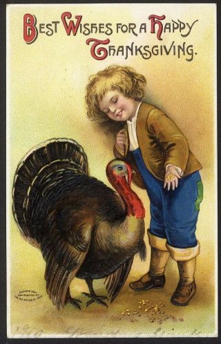Ellen Clapsaddle Little Boy And Big Turkey Postcard 1908 Greetings A/s
