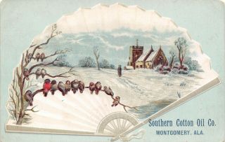 Montgomery Al Southern Cotton Oil Co Birds On Ladies Fold Fan Embossed 1905 Adv