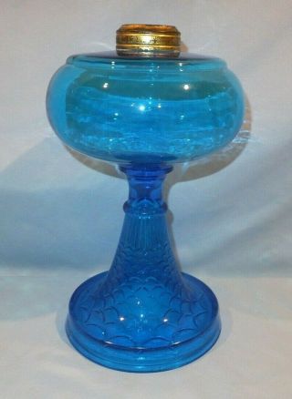 1880 - 1900 Blue Fish Scale Table Oil Lamp