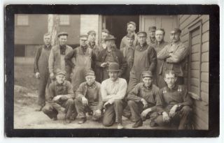 Factory Workers In Overalls,  Caps C.  1910; Real Photo Postcard Rppc,  Old