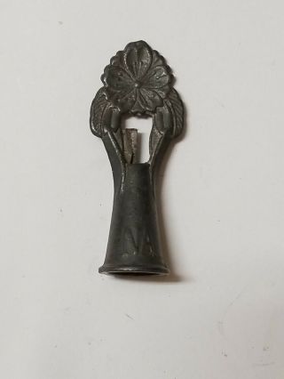 Vintage Metal Pencil Sharpener,  Fixed Blade,  Flower On One Side Oriental Writing