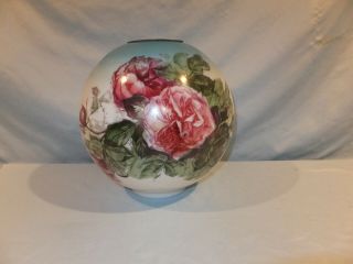 1870 - 1900 Victorian Hand Painted Roses Banquet Oil Lamp Ball Shade