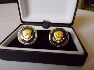 Cuff Links 24k Gold - Plated President George W Bush Vip Blue Cobalt