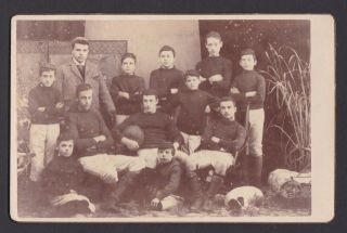 Cabinet Card Photo Of Football Team With Jack Russel Dog