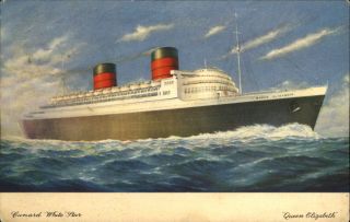 Rms Queen Elizabeth Cunard White Star Steamship Ocean Liner Vintage Postcard
